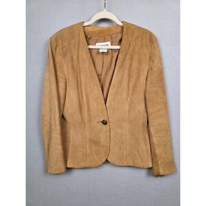 Breckenridge‎ Blazer Jacket Womens 10 Tan Suede Leather Single Button Lined